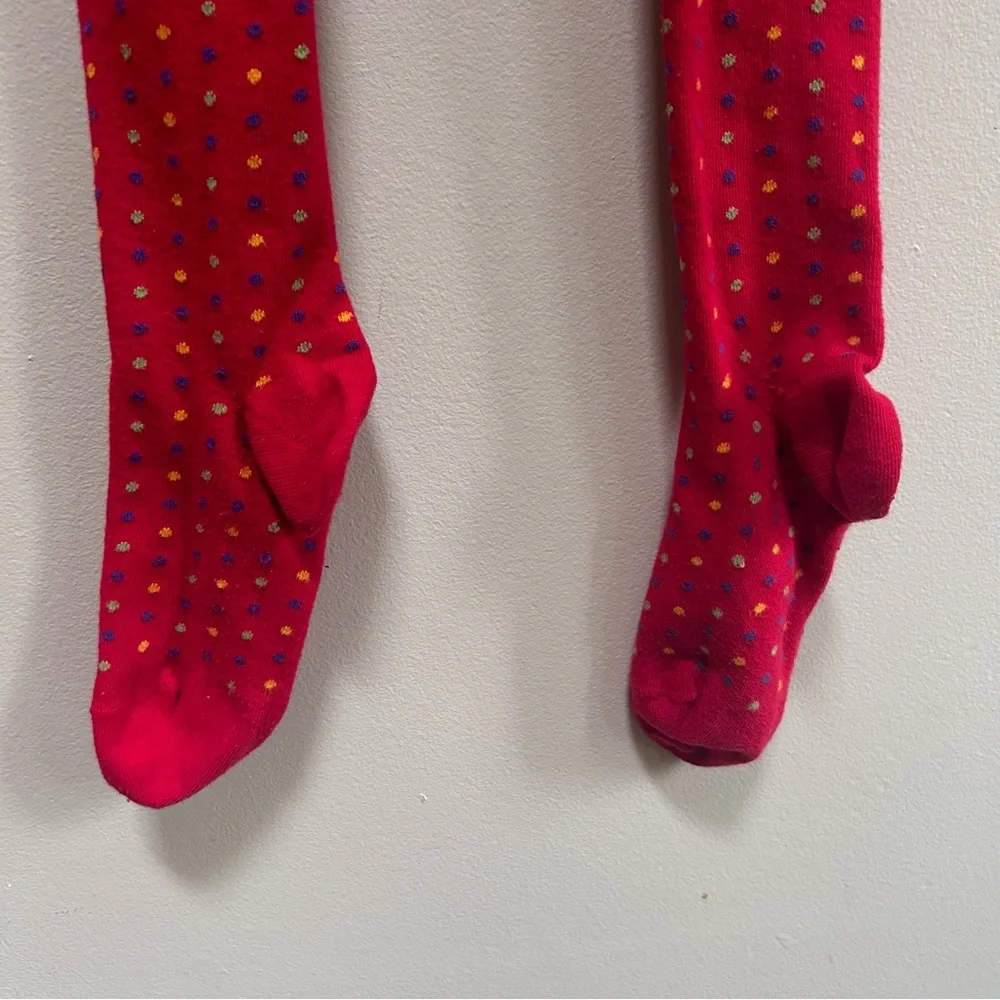 Hanna Andersson ~Girl’s Red Polka Dot Denmark Cotton Blend Footed Tights 150/160